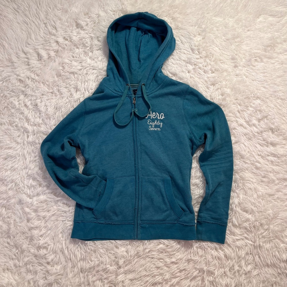y2k vintage aeropostale dark teal embroidered graphic hoodie large